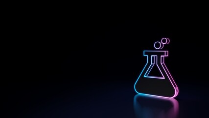 Wall Mural - 3d glowing neon symbol of symbol of chemical flask isolated on black background