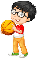 Wall Mural - Cute youngboy cartoon character holding basketball