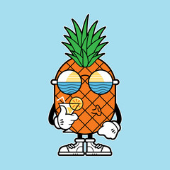 Wall Mural - Pineapple Funny Character Holiday Beach sea nature graphic illustration vector art t-shirt design