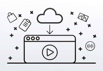 webpage template with interface set line icons