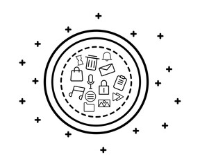 Sticker - button with interface set line style icons