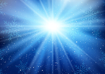 Christmas starburst background with falling snowflakes