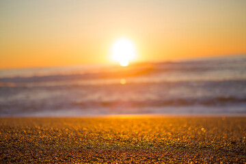 The Atlantic Ocean and a beautiful sunset on the beach of Biarritz