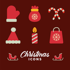 Poster - lettering and bundle of merry christmas flat style icons