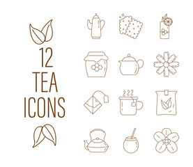 Poster - bundle of twelve tea set line style icons