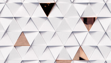 Wall Mural - abstract triangular luxury background with white and golden triangles. geometric 3d rendering.
