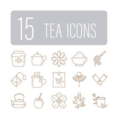 Canvas Print - bundle of fifteen tea set line style icons