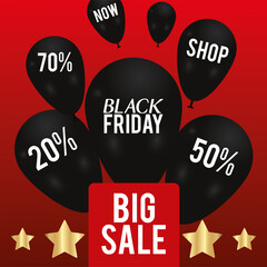 Canvas Print - black friday sale poster with black balloons helium