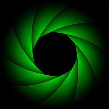 Background With Camera Lens Shutter, Green Black Abstract Design, Vector Illustration.