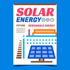 Canvas Print - Solar Energy Creative Promotion Poster Vector. Solar Panel And Energetic Factory Building Advertising Banner. Alternative Renewable Power Electricity Concept Template Style Color Illustration