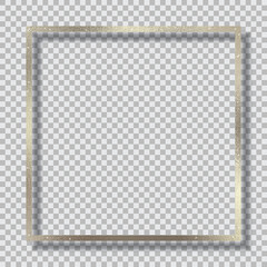 Silver foil square frame with shadow isolated on transparent background. Luxury border for artwork. Vector illustration.