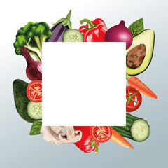 Canvas Print - set of fresh vegetables in square frame