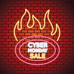 Canvas Print - cyber monday sale neon light with label onfire in wall