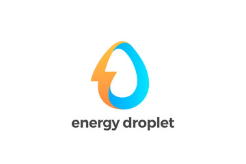 Wall Mural - Energy Flash Bolt Logo Water Droplet design vector template. Aqua Liquid Thunderbolt Drop Logotype concept icon.