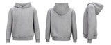 Fototapeta  - Grey hoodie template. Hoodie sweatshirt long sleeve with clipping path, hoody for design mockup for print, isolated on white background.