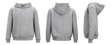 Grey Hoodie Template. Hoodie Sweatshirt Long Sleeve With Clipping Path, Hoody For Design Mockup For Print, Isolated On White Background.