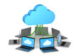 © adragan - Cloud storage. Synchronization of information between work computers and devices. isolated on white background. isolated on white background. 3d render