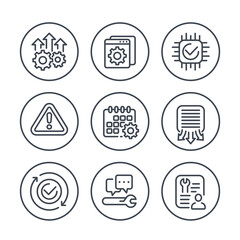 development, hardware, service and protocols line icons set
