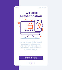 Poster - authentication in two steps mobile banner with line icon