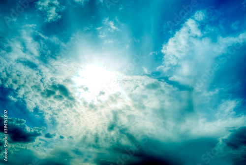 Cuadros en Lienzo mystic mystical divine angelic sky with clouds and Light in intensive blue color