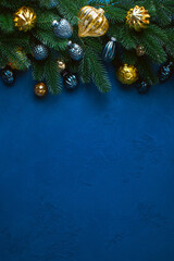 dark blue christmas background with copy space for a greeting text