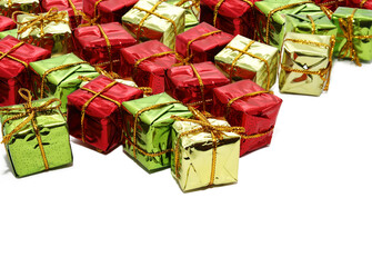 Colorful gift boxes on white background