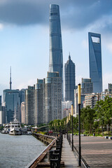 Wall Mural - Cityscape of Shanghai city in day time with road and tower, Shanghai city, China