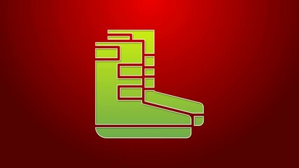 Canvas Print - Green line Boots icon isolated on red background. Diving underwater equipment. 4K Video motion graphic animation