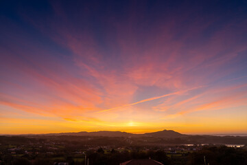 Poster - amazing sunset over the bay of A Frouxeira and Valdoviño in Galicia