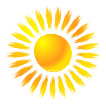 Grungy, Grunge, Textured Sun Clip-art Design Element. Painted, Sketchy Sun Drawing. Paintbrush, Brushstroke Effect Sun