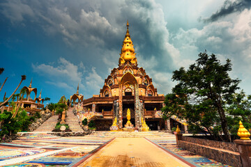 Amazing Thailand temple Wat Phra Thart Pha Sorn Kaew in Thailand on nature background. Beautiful Landmark of Asia. Asian culture and religion