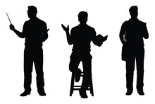 Set Of Male Teacher With Book Silhouette Vector