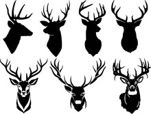 Set Of Deer Head Silhouette