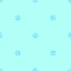 Wall Mural - Hand Drawn blue Snowflakes Christmas Seamless Patt