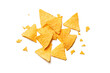 Golden nachos chips isolated on white background. top view