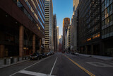 Fototapeta Miasto - New York street view with modern tall buildings, old historic buildings and people