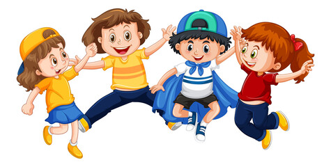 Wall Mural - Group of young children cartoon character on white background