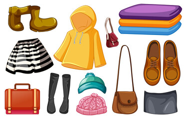 Canvas Print - Set of fashion outfits and accessories on white background