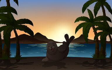 Wall Mural - Seal in nature background silhouette