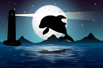Wall Mural - dolphin in nature scene silhouette