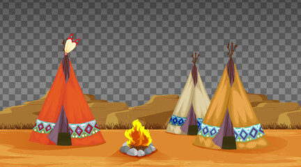 Sticker - Tent house and fire camping on transparent background