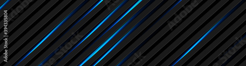 Fotomural Abstract black stripes with blue neon glowing light