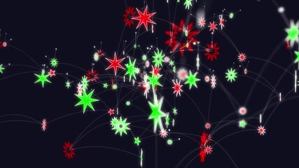 Wall Mural - glowing star network develops then loops. festive web of different colour and shape stars grows. las