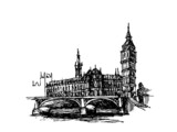 Fototapeta Londyn - Houses of parliament and Big Ben Sketch.
freehand vector illustration on white background