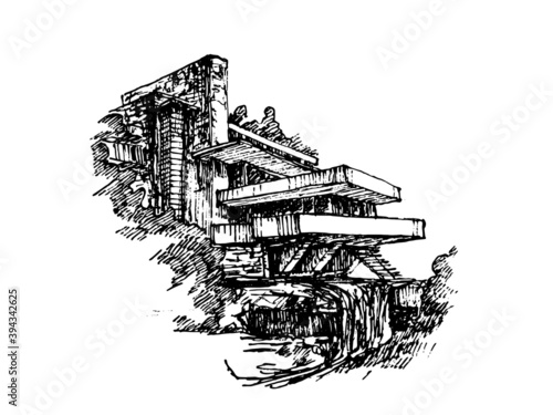 Fallingwater House Black And White Sketch Freehand Illustration Stock ベクター Adobe Stock Fallingwater House Black And White Sketch Freehand Illustration Stock ベクター Adobe Stock