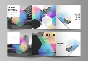 Wall Mural - vector layout of square format covers design templates with colorful hexagons, geometric shapes, tec