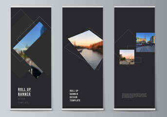 Wall Mural - vector layout of roll up mockup design templates with geometric simple shapes, lines and photo place