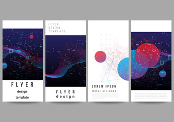 Vector layout of flyer, banner templates for website design, vertical flyer design, website decoration backgrounds. Artificial intelligence, big data visualization. Quantum computer technology concept