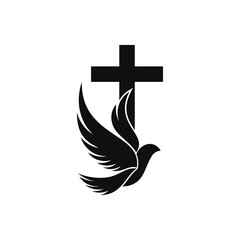 Christian cross icon with beautiful dove. Vector illustration