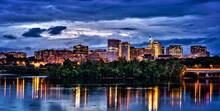 Rossyln, Arlington, Virginia, USA Downtown City Skyline At Dusk On The Potomac River.